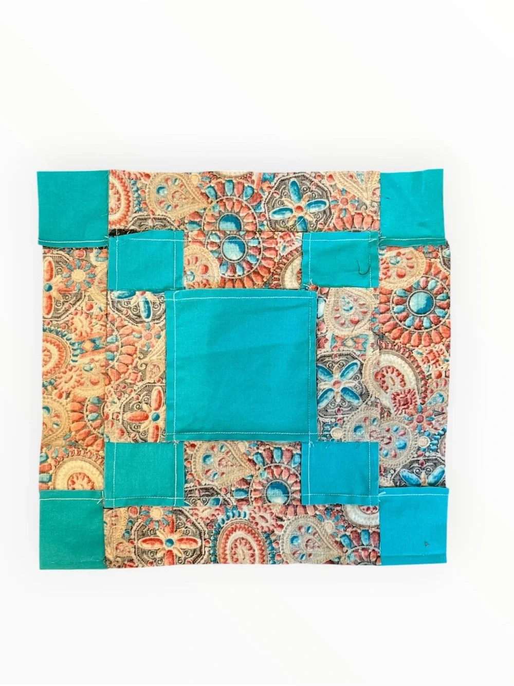 9 Piece Mixed Fabric Quilt Blocks Sewn Cotton Fabric Squares Southwestern Theme
